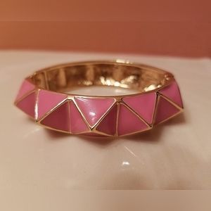 Kenneth Jay Lane Pink Enamel Geometric Hinged Bracelet